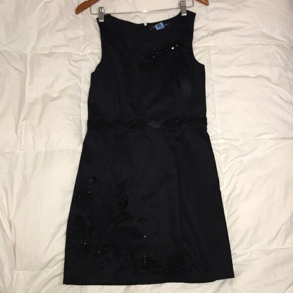 French connection black embroidered waist beaded office formal cocktail dress - Picture 8 of 15